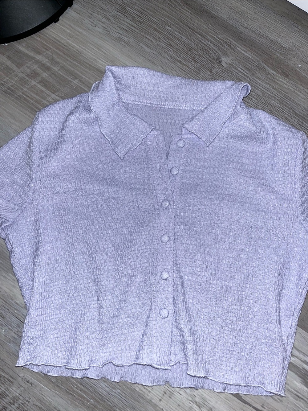 Lavender Textured Button-Front Polo Top - Women